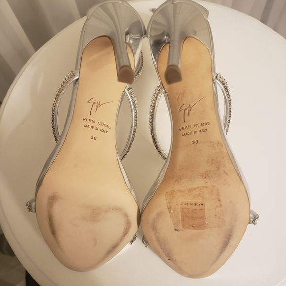 Giuseppe Zanotti Coline Silver Crystal Embellished Leather Ankle Strap Sandals - Picture 7 of 9